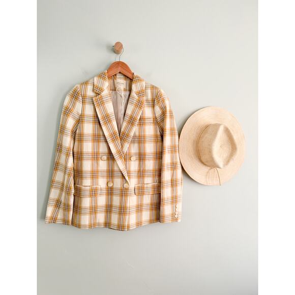 Sezane | Sézane | Veste Christie Jacket in Carreau Beige Ochre Bordeaux Sz 34/2 - Picture 2 of 12